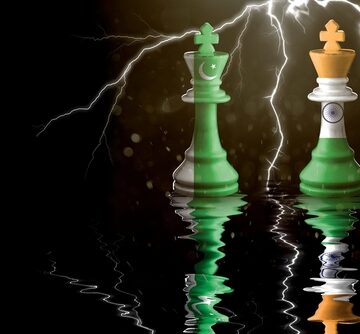 Pakistan And India Flags Painted On Chess King Pieces