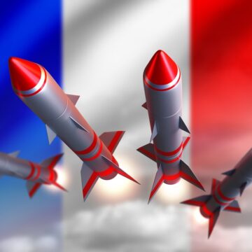 Illustration Of Flying Ballistic Missiles With French Flag In The Background