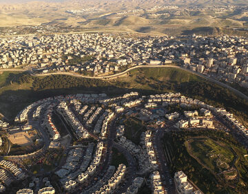 Aerial View Of Israel And Palestine Divided By Security Wall