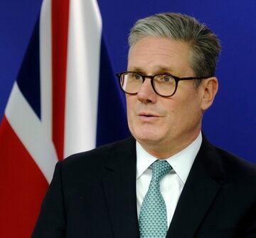 British Prime Minister Sir Keir Starmer In Front Of The British Union Jack