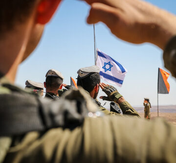 IDF Troops Standing At Attention And Saluting The Flag Of Israel