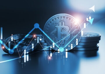 Digital Image Of Bitcoin And Upward Graph Lines