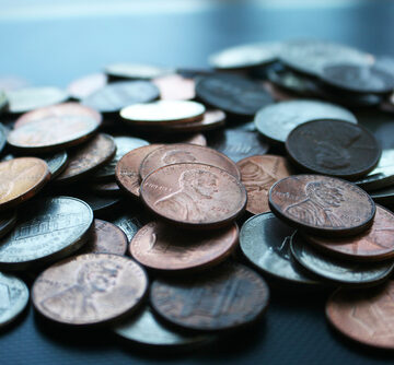 Close-up Shot Of A Pile Of Pennies, Nickels, And Dimes