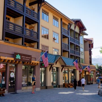 A Few People Strolling At The Village In Mammoth Lakes, California