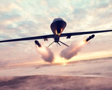 3D Rendering Of A Military Combat Drone Launching Missiles