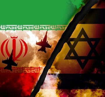 Concept Collage Of Iran vs Israel With Flags, Fighter Jets, And Explosions