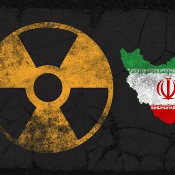 Image Of Radioactivity Symbol And Torn-Edged Iranian Flag Image Of Radioactivity Symbol And Torn-Edged Iranian Flag