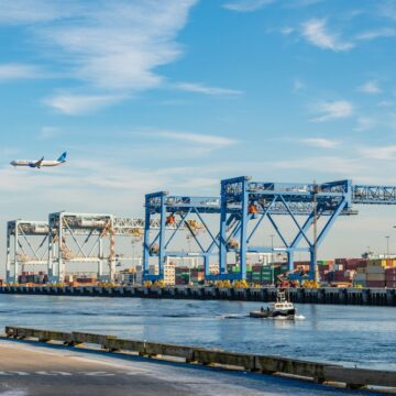 Large Loading Cranes Absent Of Freight Ships In A Major Shipping Hub In Boston, Mass