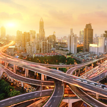Elevated Roadways And Junctions Of Shanghai At Night