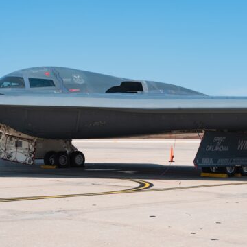 A Northrop Grumman B-2 Spirit Stealth Bomber, Also Known As The "Spirit Of Oklahoma" In Knob Noster, Missouri