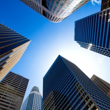 A View Looking Up At Skyscrapers