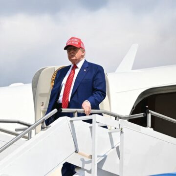 U.S. President Donald Trump Arrives At Morristown Airport, New Jersey