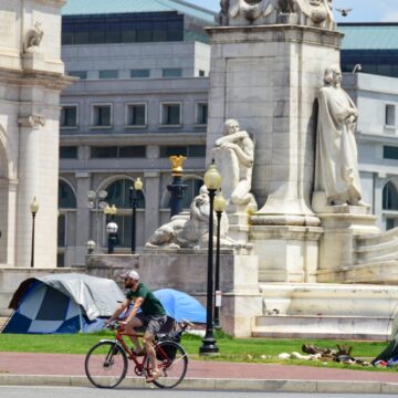 Homeless Encampments By The Christopher Columbus Memorial Fountain In Front Of Union Station In Washington, D.C.