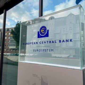 A Sign For The European Central Bank In Frankfurt, Germany