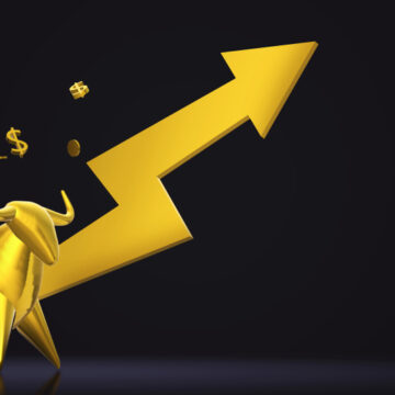 A 3D Rendering Of A Gold Bull, Currency Symbols, And A Gold Upward Arrow Symbolizing A Gold Bull Market
