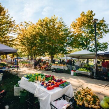 Early Autumn Farmers Market On A Sunny Day