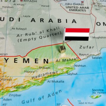 A Map Of The Middle East With A Focus On Yemen And Marked With The Yemen National Flag