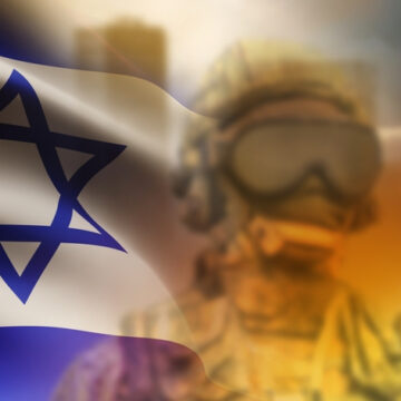 This Composite Visual Features The Flag Of Israel And A Blurred Figure Of A Soldier