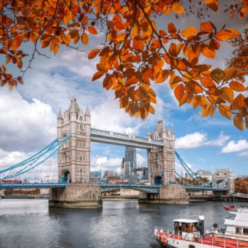 Image Of The Iconic Tower Bridge In London, England, Captured During The Autumn Season