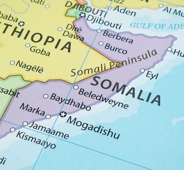 Close Up Of A Political Map Showing The Country Of Somalia And Its Surrounding Region In The Horn Of Africa