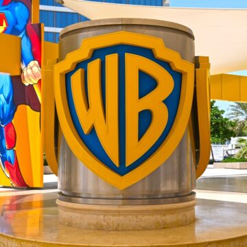 The Iconic Warner Bros. Shield Logo At The Entrance To The Warner Bros. World In The Abu Dhabi Theme Park