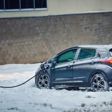 Chevrolet Bolt EV (also known as the Opel Ampera-e in Europe) Charging In The Snow In Minsk, Belarus Chevrolet Bolt EV (also known as the Opel Ampera-e in Europe) Charging In The Snow In Minsk, Belarus