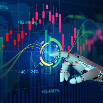 Concept Illustration Of Artificial Intelligence (AI) Used In Stock Or Forex Trading With A Robot Hand Interacting With A Digital Interface Showing Stock Market Graphs And Data Points With Significant Percentage Gains Concept Illustration Of Artificial Intelligence (AI) Used In Stock Or Forex Trading With A Robot Hand Interacting With A Digital Interface Showing Stock Market Graphs And Data Points With Significant Percentage Gains