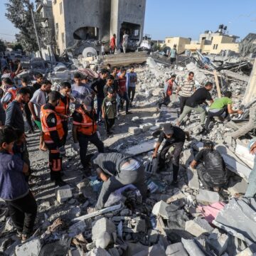 Palestinians Evacuate Wounded From The Rubble After An Israeli Airstrike In Rafah In The Gaza Strip