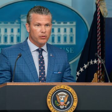 Secretary Of War Pete Hegseth Speaking At The White House Press Briefing Room Podium In Washington, DC