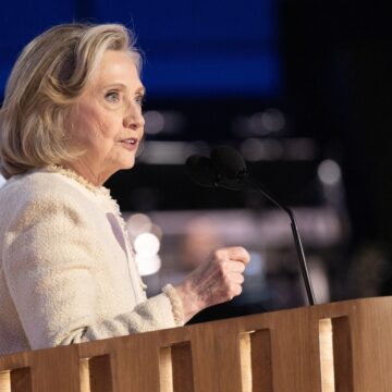 Former U.S. Secretary Of State Hillary Clinton Speaking At The 2024 Democratic National Convention (DNC) In Chicago on August 19, 2024