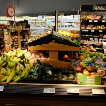 Various Fruits And Vegetables Including Bananas, Avocados, And Apples In The Fresh Produce Display At The McKeen Metro Grocery Store In Ottawa, Ontario, Canada