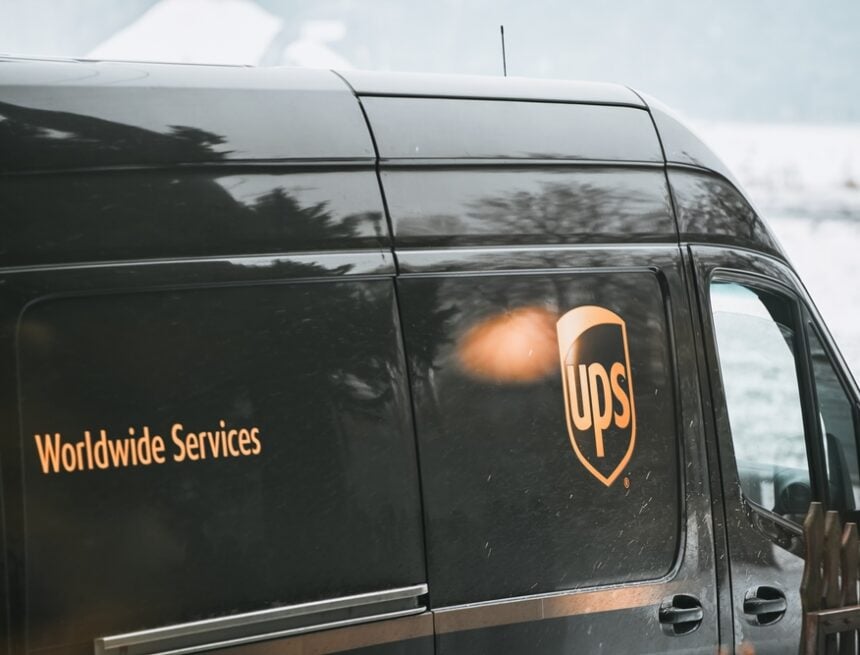 03.01.2024,Poland,,Europe.,Close-up,Of,A,Black,Ups,Van,Truck. Close-up Of A Black UPS Truck.