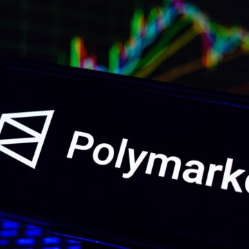 A Mobile Phone Screen With The Logo For Polymarket, An American-based, Cryptocurrency Prediction Market Platform