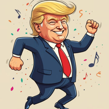 A Cartoon Or Caricature Of Donald Trump Dancing Surrounded By Musical Notes