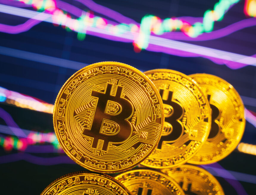 An image of physical representations of Bitcoin, the original and largest cryptocurrency by market capitalization.