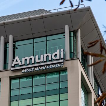 The exterior of the headquarters of French asset management company Amundi Asset Management, located in Paris, France.