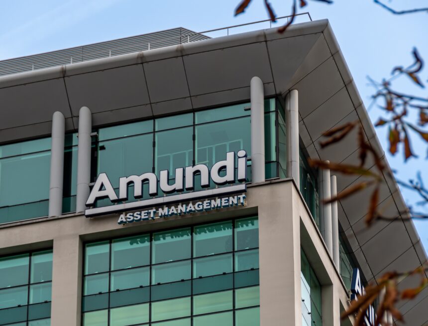 The exterior of the headquarters of French asset management company Amundi Asset Management, located in Paris, France.