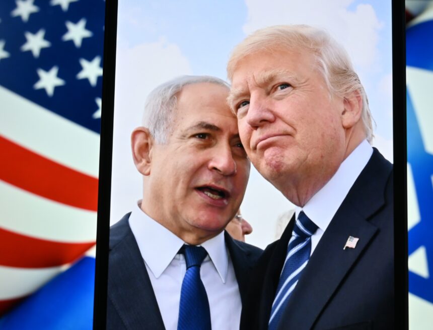 Photo of Israel Prime Minister Netanyahu and U.S. President Donald Trump standing close together at the Israeli parliament (Knesset) in Jerusalem. Photo of Israel Prime Minister Netanyahu and U.S. President Donald Trump standing close together at the Israeli parliament (Knesset) in Jerusalem.