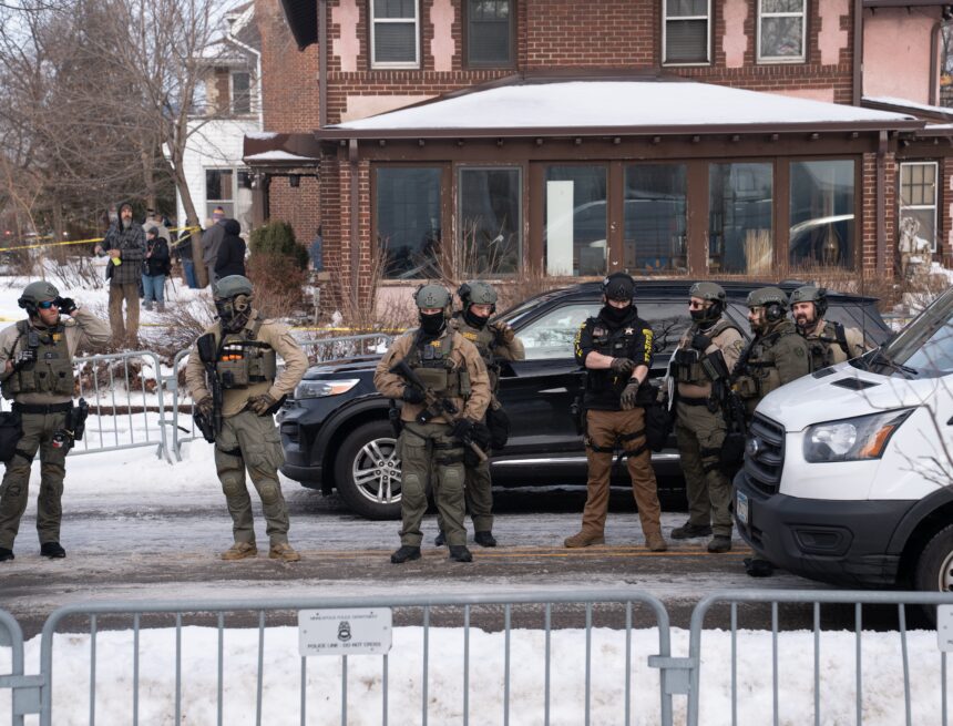 Federal law enforcement officers in Minneapolis, Minnesota, following the fatal shooting of 37-year-old Renee Nicole Good by an Immigration and Customs Enforcement (ICE) agent on January 7, 2026. Federal law enforcement officers in Minneapolis, Minnesota, following the fatal shooting of 37-year-old Renee Nicole Good by an Immigration and Customs Enforcement (ICE) agent on January 7, 2026.