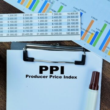 Concept Of Producer Price Index With A Clip Board With Papers Labeled PPI, A Sheet Of Data, And A Colorful Bar Graph.