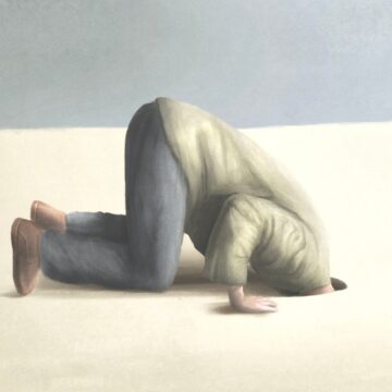 An Illustration Of A Person On Their Hands And Knees With Their Head Buried In A Small Hole In The Ground.