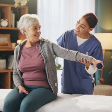 Women,,Caregiver,And,Senior,Patient,With,Dumbbells,For,Rehabilitation,,Support CURING ARTHRITIS BY REGROWING CARTILAGE