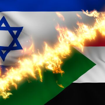 An illustration of the flags of Israel and Palestine separated by a line of fire, symbolizing the conflict and strained relations between the two. An illustration of the flags of Israel and Palestine separated by a line of fire, symbolizing the conflict and strained relations between the two.