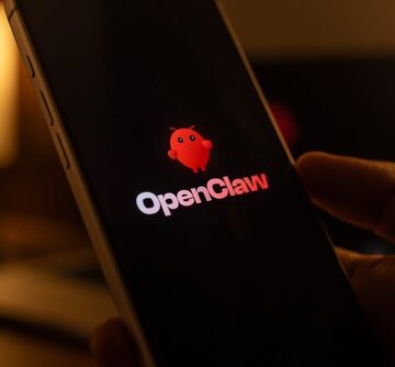The image displays the logo for OpenClaw, an autonomous agentic AI software platform designed to perform tasks on a user's behalf, such as managing calendars, organizing emails, and drafting reports.