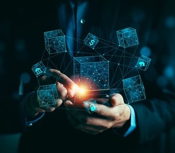 Digital concept of blockchain technology, show a digital network of interconnected blocks used for secure data storage. Digital concept of blockchain technology, show a digital network of interconnected blocks used for secure data storage.