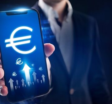 Conceptual image of the digital euro, a potential central bank digital currency (CBDC) for the eurozone, seen on a mobile phone screen.