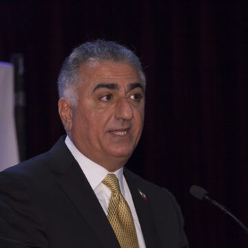 Reza Pahlavi, the former Crown Prince of Iran and eldest son of Mohammad Reza Pahlavi, the last Shah of Iran, speaking at an event in New York.