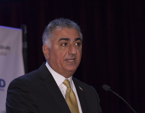 Reza Pahlavi, the former Crown Prince of Iran and eldest son of Mohammad Reza Pahlavi, the last Shah of Iran, speaking at an event in New York.