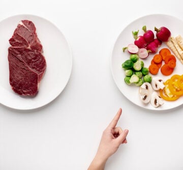 Choosing,Right,Nutrition.,Female,Hand,Pointing,At,Plate,With,Organic DITCH THE MEAT, DON’T GET CANCER?