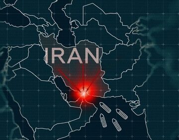 A digital map illustrating rising geopolitical tensions in the Middle East, specifically highlighting the Strait of Hormuz with images of freighters in a logjam near the Strait.
